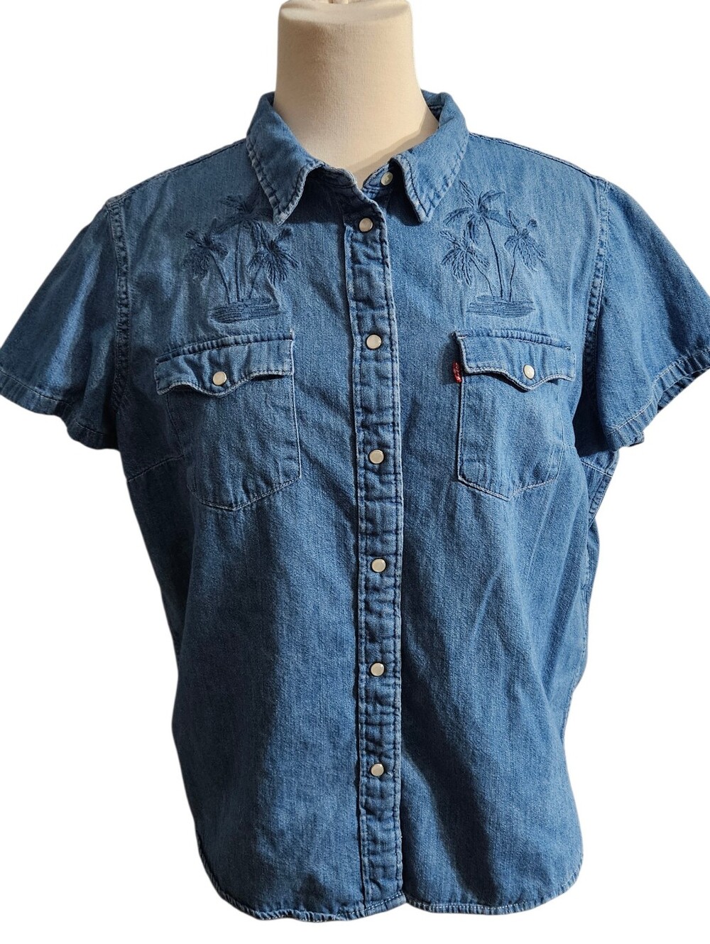 Levi's Women's Denim Button-Up Shirt with Embroidered Palm Trees, XL